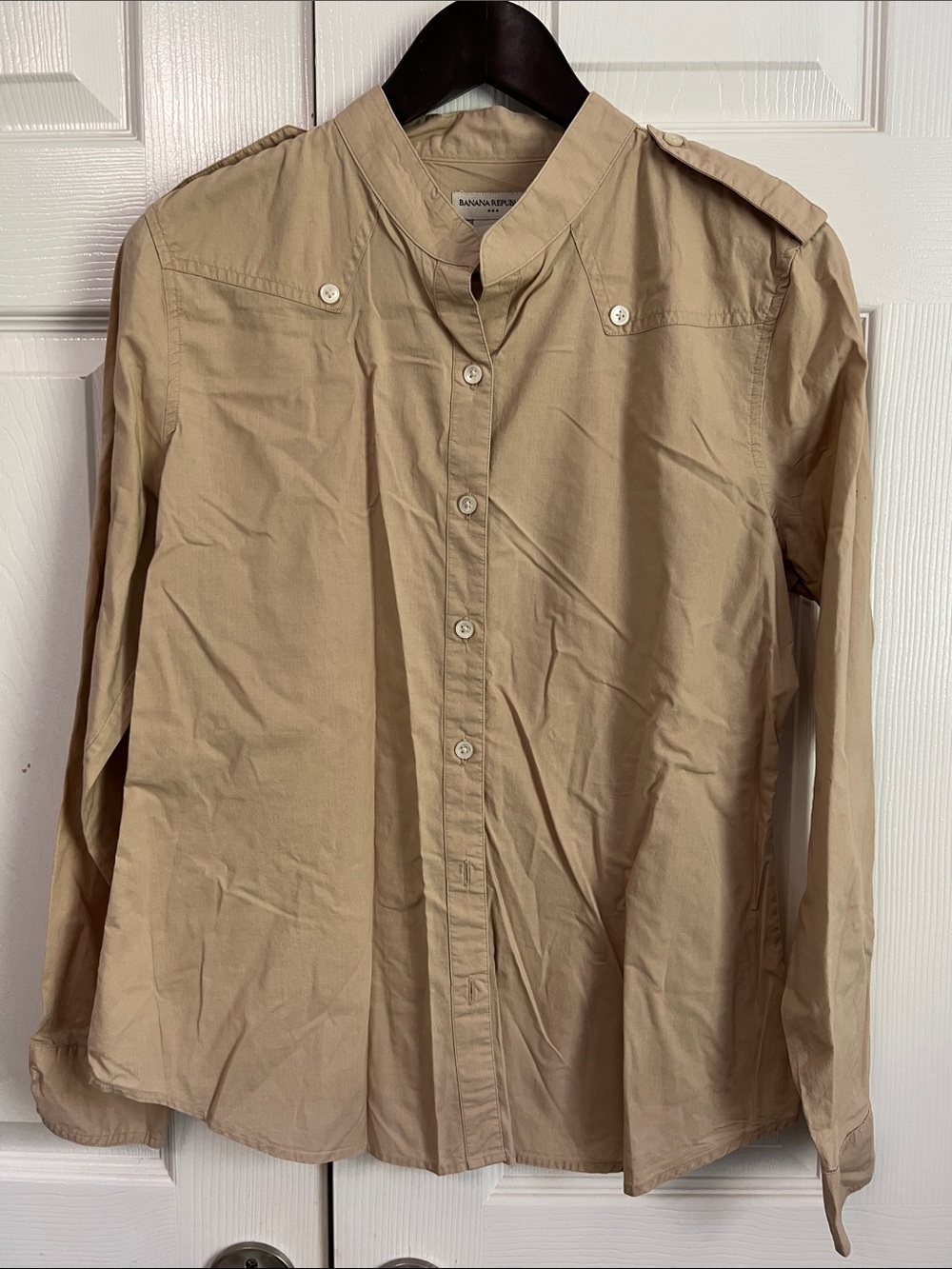 Banana Republic Tan Band-Collar Button-Down Shirt